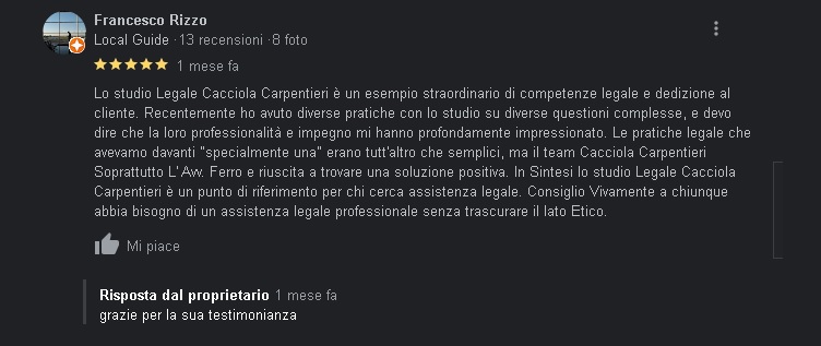 studio legale avvocato Cacciola e avvocato Carpentieri recensione di francesco Rizzo